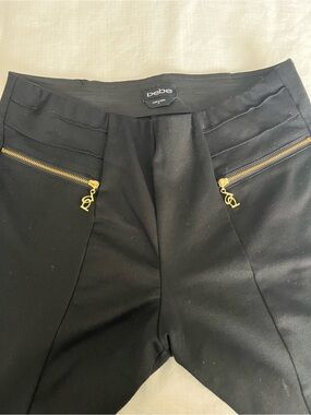 bebe Black Stretch Ponte Pants with Gold Zip Pulls